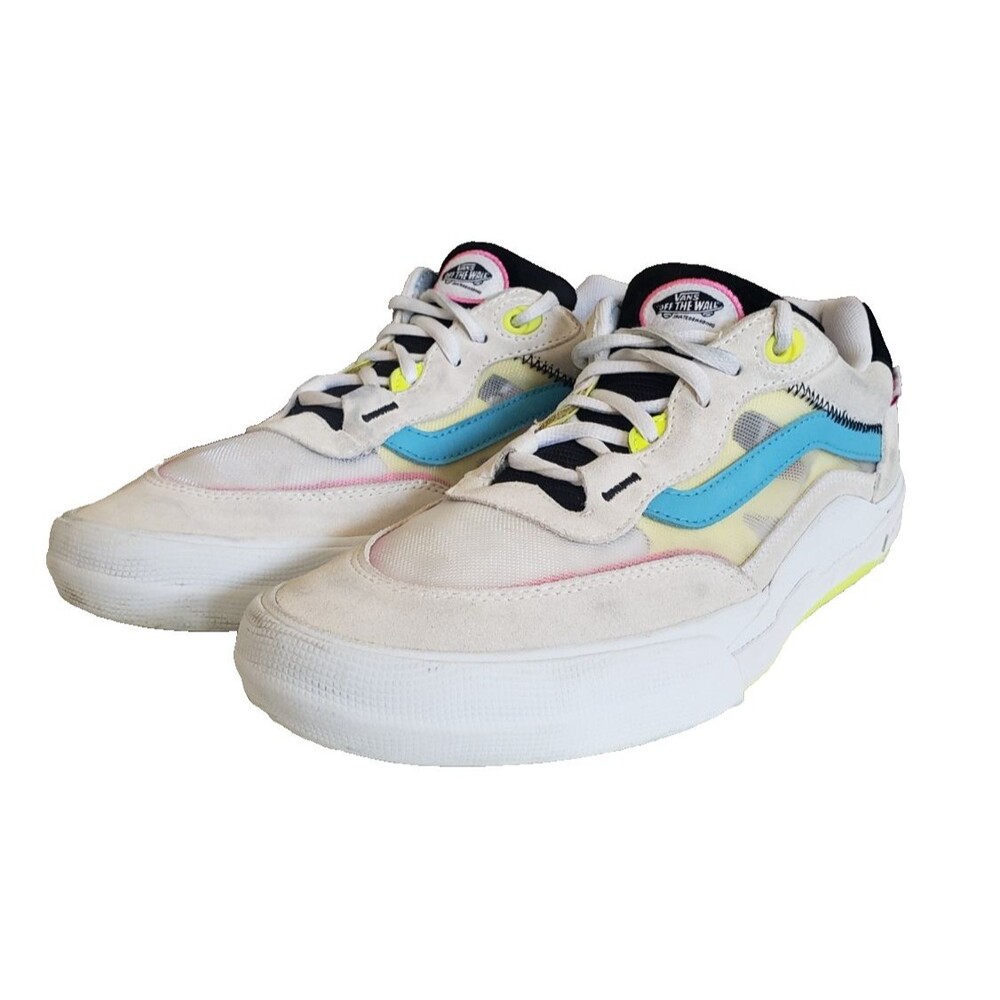 Vans Off The Wall Wayvee Neon PopCush White Blue Skate Shoes Men's Size 10.5